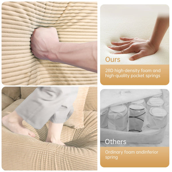 English Elm 92" Oversized Modular L-Shape Sectional Couch In Soft Camel Corduroy With Ottoman & 6 Pillows W714S01306