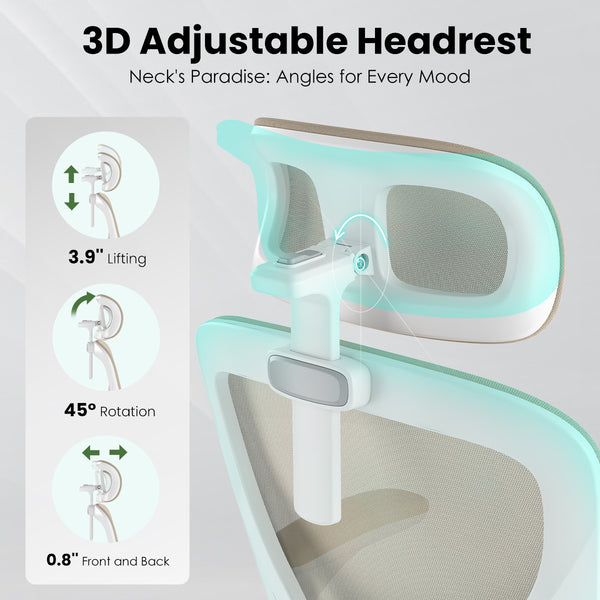 English Elm Ergonomic Office chair with adjustable headrest and lumbar support, breathable mesh, space-saving design khaki,White T3623P368566