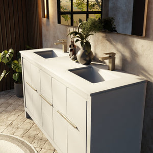 English Elm White Double Bath Vanity With White Quartz Top, 60" W For Elegant Storage & Modern Style Upgrade B2731P259468-GIGA