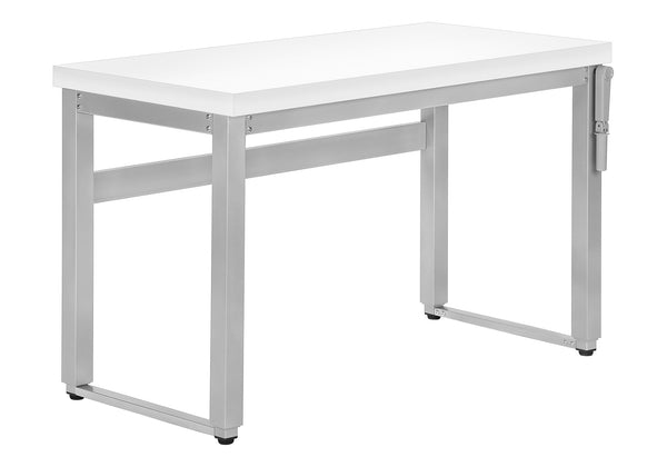 English Elm Computer Desk - Adjustable Standing Workstation, Modern White Laminate & Grey Metal, Compact Design B2710P219898