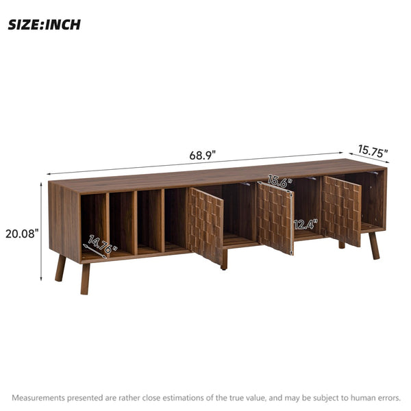 English Elm 68" Mid-century Walnut Media Console with Open Shelves and Soft-close Cabinet Storage N710P446195P