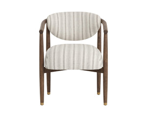 Sunpan SIGRID Dining Armchair - Antique Brown Gifford Script Fabric, Elegant Dark Oak Frame & Steel Accents 112630