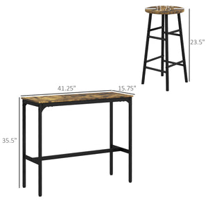 English Elm HOMCOM Industrial 5-Piece Bar Table Set for 4 with Woodgrain Top, Metal Frame, Space-Saving Design W2225P200562