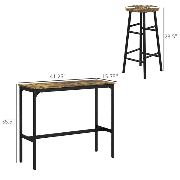 English Elm HOMCOM Industrial 5-Piece Bar Table Set for 4 with Woodgrain Top, Metal Frame, Space-Saving Design W2225P200562