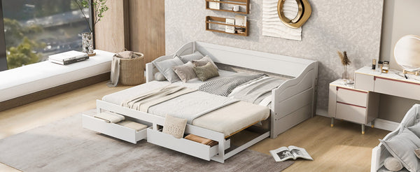 English Elm Wooden Twin Daybed with Pull Out Trundle and Dual Storage Drawers for Guest Rooms White LP000519AAK-1