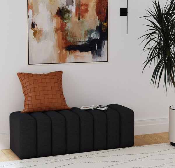 English Elm Fabric Upholstered Accent Bench with Arms in Soft Neutral Fabric, Sleek Black Legs for Modern Chic Seating Charcoal B016P383678