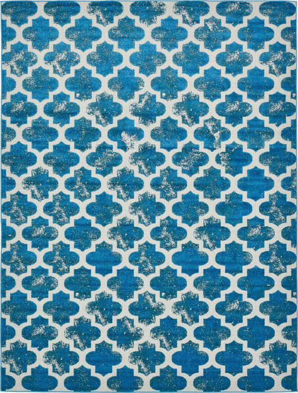 Unique Loom Outdoor Trellis Nashville Machine Made Geometric Rug Turquoise, Beige 9' 0" x 12' 2"