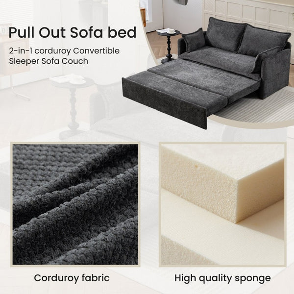 English Elm 59.5" Corduroy Convertible Sleeper Sofa with Usb Charging Ports and Storage Pockets W2606P252442