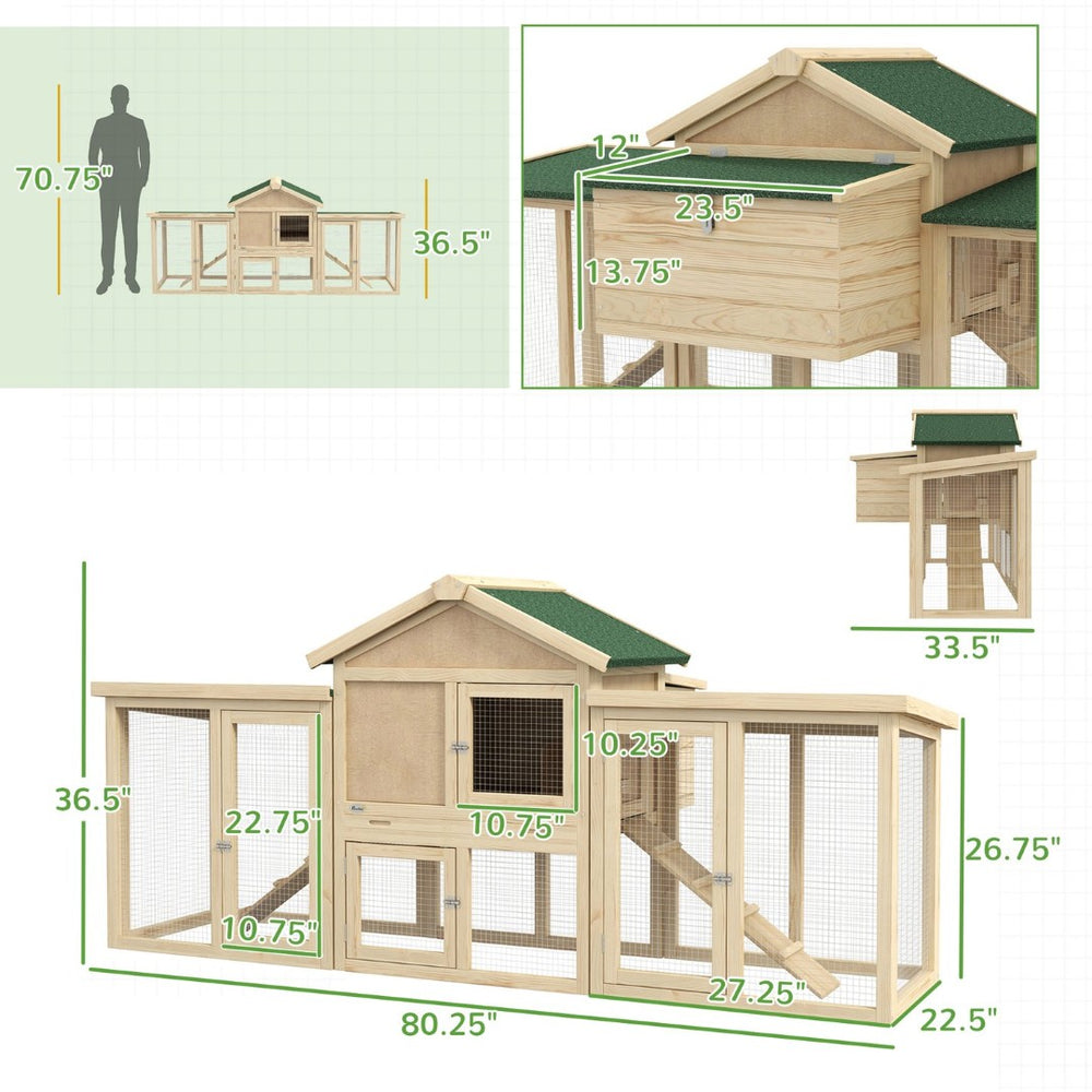 English Elm Hen House Wooden Chicken Coop with Run Nesting Box Fir Frame Asphalt Roof T3971P438154