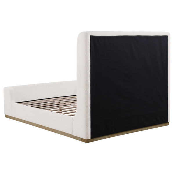 English Elm Vindra Cream Queen Sleigh Bed with Textured Upholstery, Sheltered Silhouette & Medium Wood Trim — Elegant Modern Bedroom Centerpiece B062S01060