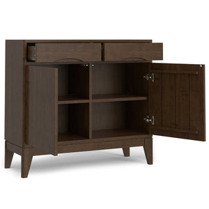 English Elm Harper Solid Wood Entryway Cabinet with Drawers Walnut Finish Tapered Legs B136P436065