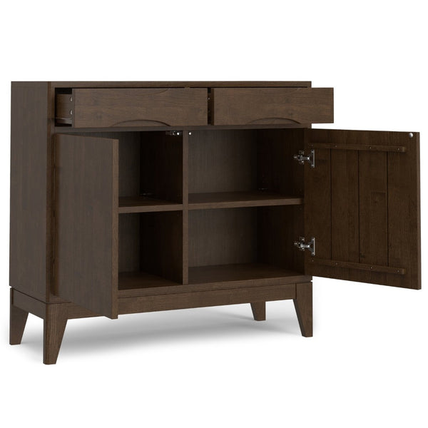English Elm Harper Solid Wood Entryway Cabinet with Drawers Walnut Finish Tapered Legs B136P436065