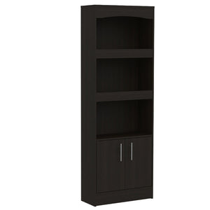 English Elm Bookcase, Three Open Shelves Enclosed Cabinet Matte Black Finish for Home Office B097132973