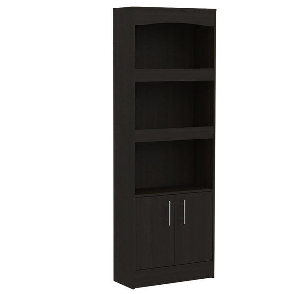 English Elm Bookcase, Three Open Shelves Enclosed Cabinet Matte Black Finish for Home Office B097132973