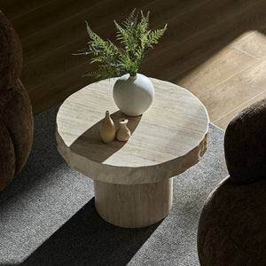 English Elm 23.82 Inch Round Fiberglass Coffee Table Sculptural Stone Texture for Modern Living Rooms W876P450500