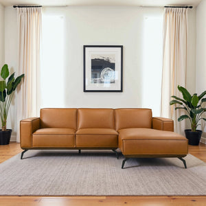 English Elm Brenham Vegan Leather Right Chaise Sectional with Mid Century Metal Legs B183S00208