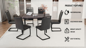 English Elm 59 Inch Industrial Farmhouse Dining Set with Mdf Table and Six Upholstered Chairs Black W2189S00926