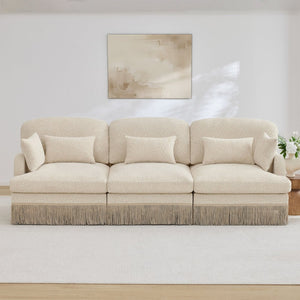 English Elm 100" Leopard Chenille Sectional Sofa with Tassel Trim Deep Seat Modular Living Room Couch Beige W5656S00004