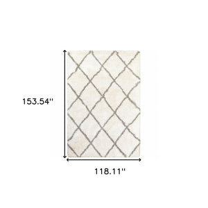 Homeroots 10' X 13' Ivory And Gray Geometric Lattice Area Rug Ivory,Grey Polypropylene 388006