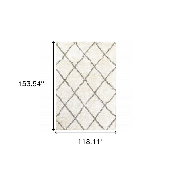 Homeroots 10' X 13' Ivory And Gray Geometric Lattice Area Rug Ivory,Grey Polypropylene 388006