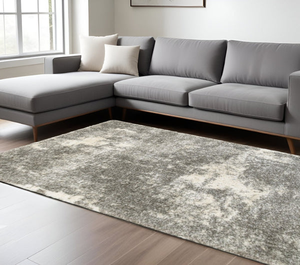 HomeRoots 2' Stylish Gray and Ivory Distressed Abstract Runner Rug for Elegant Hallways and Entryways Decor Grey/ Ivory 9'10" x 12'10" 388007