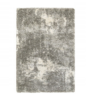 Homeroots 10' X 13' Gray And Ivory Distressed Abstract Area Rug Grey,Ivory Polypropylene 388007