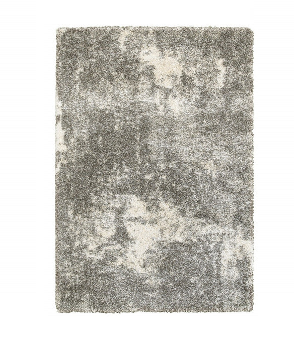Homeroots 10' X 13' Gray And Ivory Distressed Abstract Area Rug Grey,Ivory Polypropylene 388007