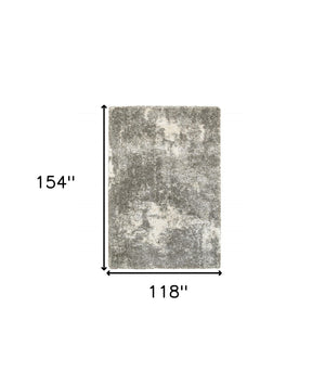 Homeroots 10' X 13' Gray And Ivory Distressed Abstract Area Rug Grey,Ivory Polypropylene 388007