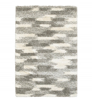 HomeRoots 2' Modern Gray and Ivory Geometric Pattern Runner Rug for Stylish Hallways and Entryways Decor 9'10" x 12'10" 388008