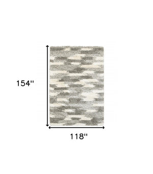 HomeRoots 2' Modern Gray and Ivory Geometric Pattern Runner Rug for Stylish Hallways and Entryways Decor 9'10" x 12'10" 388008