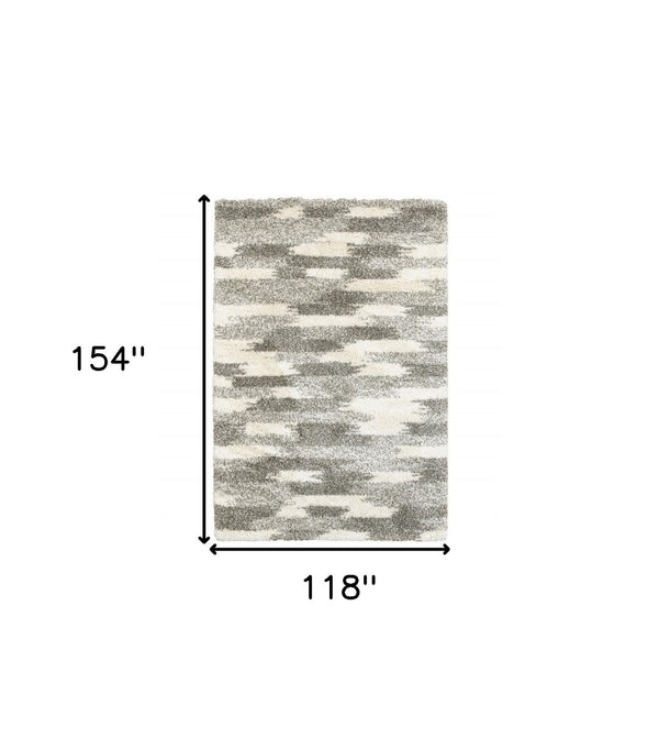 HomeRoots 2' Modern Gray and Ivory Geometric Pattern Runner Rug for Stylish Hallways and Entryways Decor 9'10" x 12'10" 388008