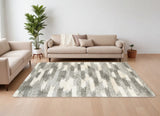 Homeroots 10' X 13' Gray And Ivory Geometric Pattern Area Rug  Polypropylene 388008