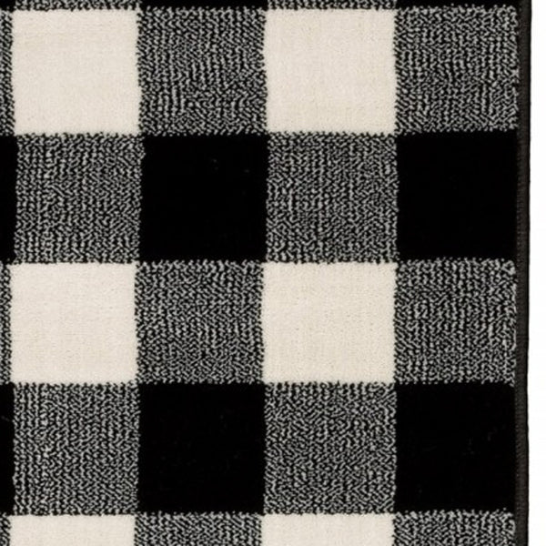 Homeroots 2' X 8' Monochromatic Gingham Pattern Indoor Runner Rug Black,Ivory Polypropylene 388016