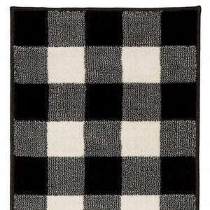 Homeroots 2' X 8' Monochromatic Gingham Pattern Indoor Runner Rug Black,Ivory Polypropylene 388016