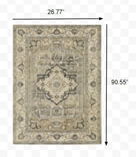 Homeroots 2' X 8' Beige And Gray Traditional Medallion Indoor Runner Rug  Polypropylene 388024