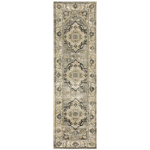 HomeRoots 2' Sophisticated Beige and Gray Traditional Medallion Indoor Runner Rug for Elegant Spaces 2'3" x 7'6" 388024