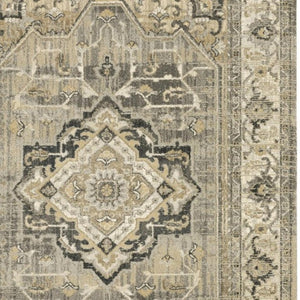 HomeRoots 2' Sophisticated Beige and Gray Traditional Medallion Indoor Runner Rug for Elegant Spaces 2'3" x 7'6" 388024