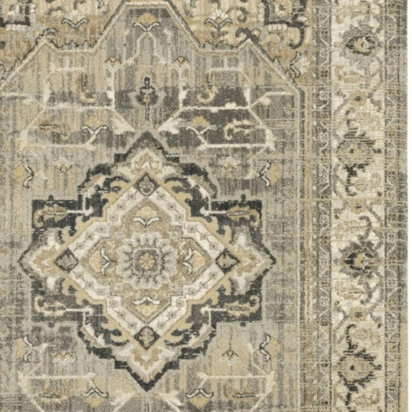 HomeRoots 2' Sophisticated Beige and Gray Traditional Medallion Indoor Runner Rug for Elegant Spaces 2'3" x 7'6" 388024