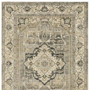 HomeRoots 2' Sophisticated Beige and Gray Traditional Medallion Indoor Runner Rug for Elegant Spaces 2'3" x 7'6" 388024