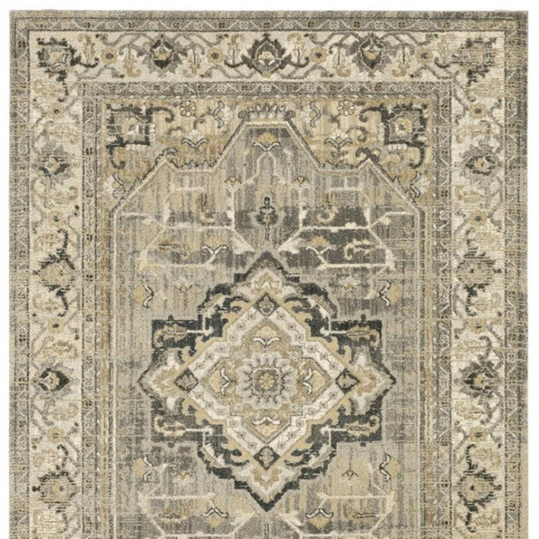 HomeRoots 2' Sophisticated Beige and Gray Traditional Medallion Indoor Runner Rug for Elegant Spaces 2'3" x 7'6" 388024