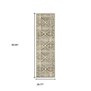 HomeRoots 2' Elegant Ivory and Gray Floral Trellis Indoor Runner Rug for Hallways and Entryways Decor 2'3" x 7'6" 388025
