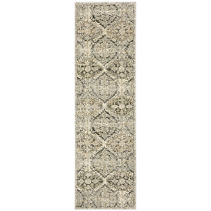 HomeRoots 2' Elegant Ivory and Gray Floral Trellis Indoor Runner Rug for Hallways and Entryways Decor 2'3" x 7'6" 388025