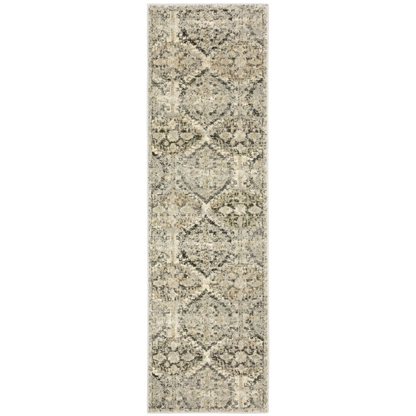 HomeRoots 2' Elegant Ivory and Gray Floral Trellis Indoor Runner Rug for Hallways and Entryways Decor 2'3" x 7'6" 388025