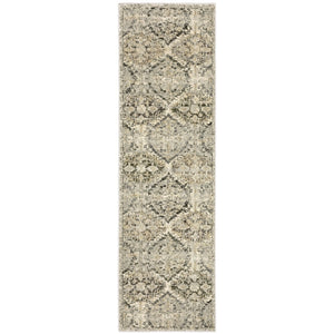 HomeRoots 2' Elegant Ivory and Gray Floral Trellis Indoor Runner Rug for Hallways and Entryways Decor 2'3" x 7'6" 388025