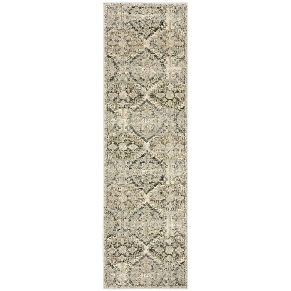 HomeRoots 2' Elegant Ivory and Gray Floral Trellis Indoor Runner Rug for Hallways and Entryways Decor 2'3" x 7'6" 388025