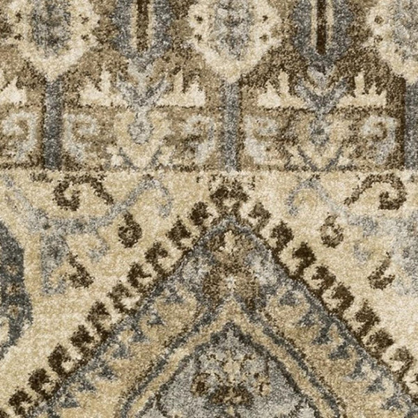 HomeRoots 2' Classic Tan and Gold Medallion Indoor Runner Rug - Durable, Easy-Care, Bohemian Charm for Hallways 2'3" x 7'6" 388026