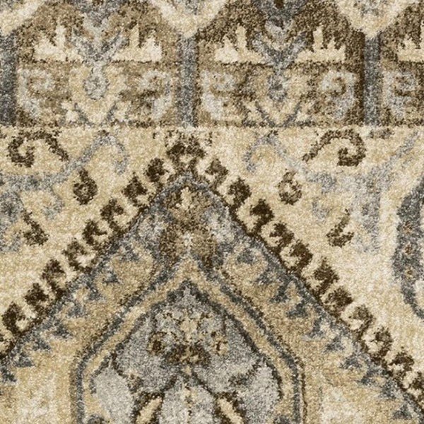 HomeRoots 2' Classic Tan and Gold Medallion Indoor Runner Rug - Durable, Easy-Care, Bohemian Charm for Hallways 2'3" x 7'6" 388026