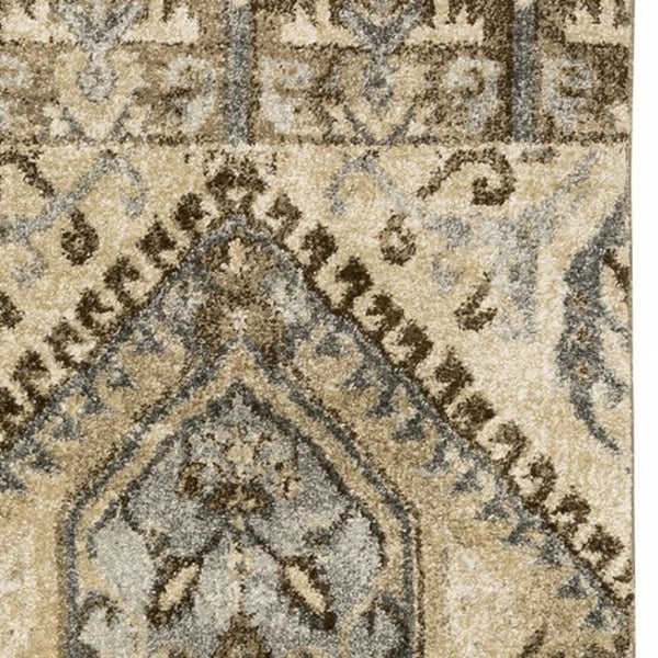 HomeRoots 2' Classic Tan and Gold Medallion Indoor Runner Rug - Durable, Easy-Care, Bohemian Charm for Hallways 2'3" x 7'6" 388026