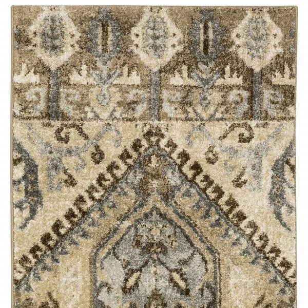 HomeRoots 2' Classic Tan and Gold Medallion Indoor Runner Rug - Durable, Easy-Care, Bohemian Charm for Hallways 2'3" x 7'6" 388026