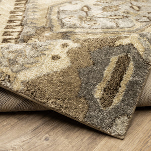 Homeroots 2' X 8' Tan And Gold Central Medallion Indoor Runner Rug  Polypropylene 388026